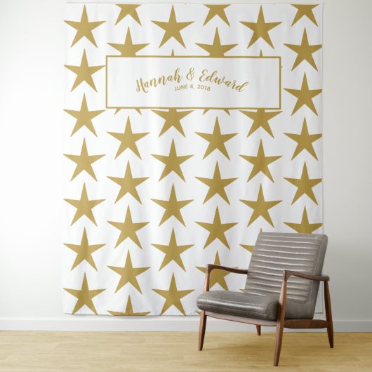 ウェディングバックドロップ, フォトプロップ, オーダーメイド ゴールド&ホワイト タペストリー (インサイチュ)