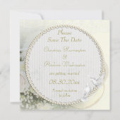 ウェディングバンド、ローズ、ドーブ＆レース　セーブ・ザ・デート セーブザデート (裏面)