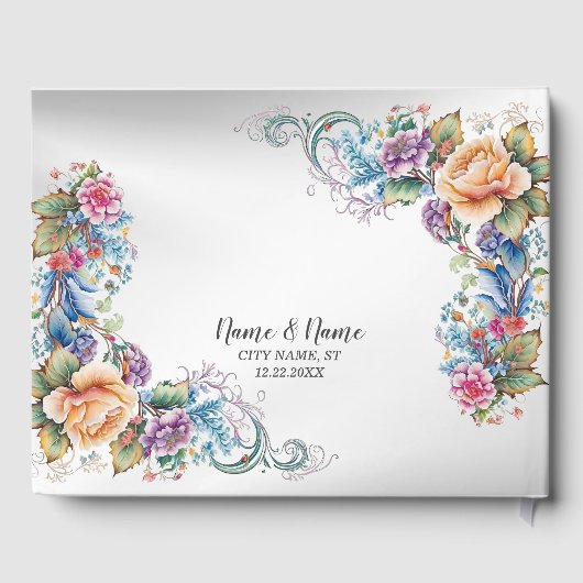 ウェディングパカラフルーティピンクのエレガント花モダン ゲストブック (裏面)