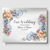 ウェディングパカラフルーティピンクのエレガント花モダン ゲストブック (正面)