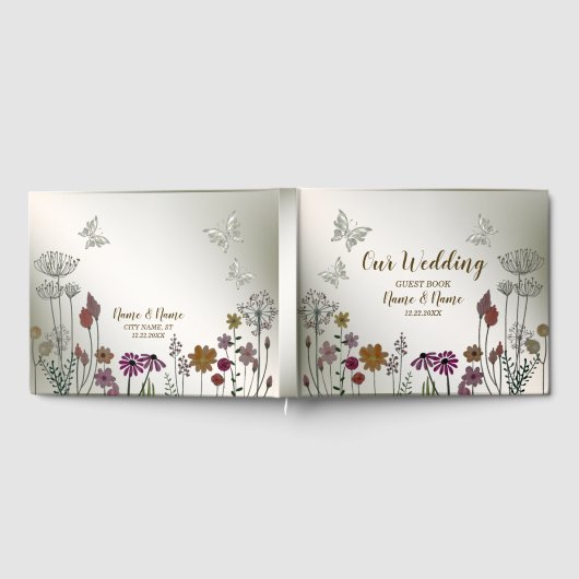 ウェディングパカラフルーティーンガーデンフラワーチョウ ゲストブック (全面)