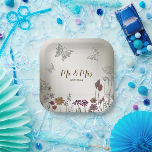 ウェディングパカラフルーティーンガーデンフラワーチョウ ペーパープレート (パーティー)