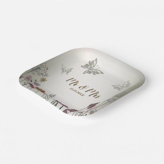 ウェディングパカラフルーティーンガーデンフラワーチョウ ペーパープレート (傾斜あり)