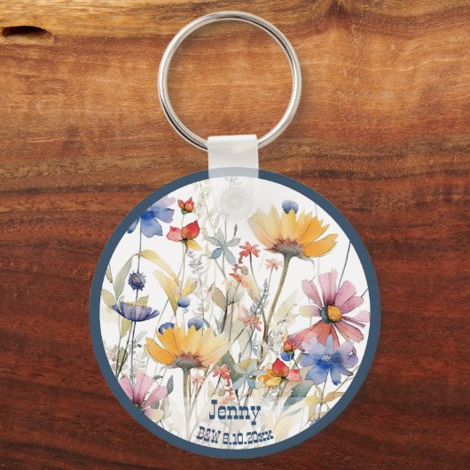 ウェディングパーソナライズされたパーティギフト秋ワイルドフラワー キーホルダー (裏面)
