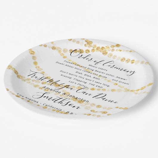 ウェディングパーティおもしろいプレートプロ感謝していグラム金ゴールド白 ペーパープレート (アングル)