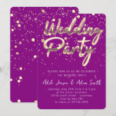 ウェディングパーティインスタントダウンロードパープル金ゴールド 招待状 (正面/裏面)