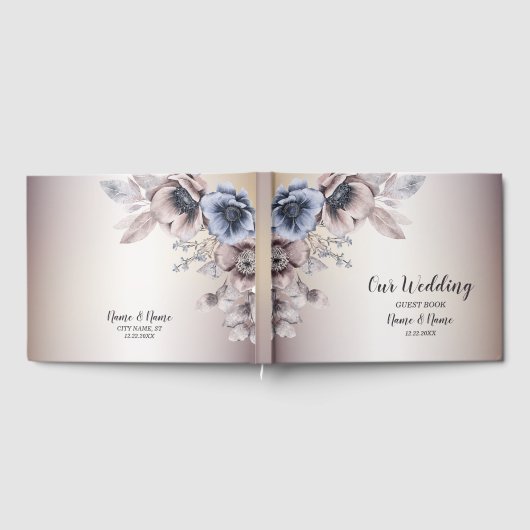 ウェディングパーティウォーターカラーパステルブルーベージュフラワーズ ゲストブック (全面)