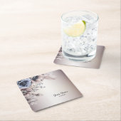 ウェディングパーティウォーターカラーパステルブルーベージュフラワーズ スクエアペーパーコースター (インサイチュ)