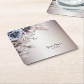 ウェディングパーティウォーターカラーパステルブルーベージュフラワーズ スクエアペーパーコースター (アングル)