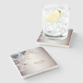 ウェディングパーティウォーターカラーパステルブルーベージュフラワーズ ストーンコースター (横)