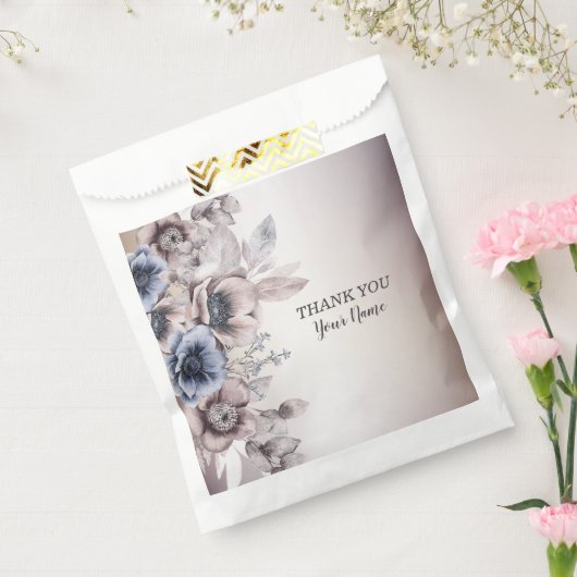 ウェディングパーティウォーターカラーパステルブルーベージュフラワーズ フェイバーバッグ (封をした状態)