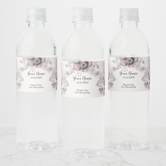 ウェディングパーティウォーターカラーパステルブルーベージュフラワーズ ペットボトルラベル (ボトル)