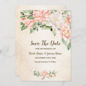 ウェディングパーティウォーターカラーピーチホワイトフラワー救T セーブザデート (正面/裏面)