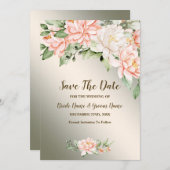 ウェディングパーティウォーターカラーピーチホワイトフラワー セーブザデート (正面/裏面)