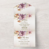 ウェディングパーティウォーターカラーボホピンクの花エレガント色 オールインワン招待状 (内側)