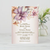 ウェディングパーティウォーターカラーボホピンクの花エレガント色 招待状 (スタンド正面)