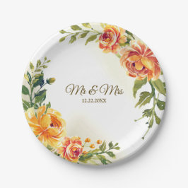 ウェディングパーティオレンジイエローレッドフローラ緑 ペーパープレート