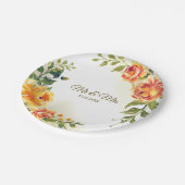 ウェディングパーティオレンジイエローレッドフローラ緑 ペーパープレート (アングル)