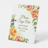 ウェディングパーティオレンジイエローレッドフローラ緑 台座サイン (正面)