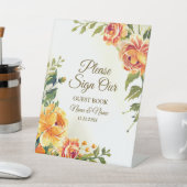 ウェディングパーティオレンジイエローレッドフローラ緑 台座サイン (インサイチュ)