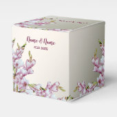 ウェディングパーティギフトピンク白エレガント花 フェイバーボックス (正面サイド)