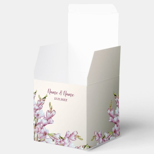 ウェディングパーティギフトピンク白エレガント花 フェイバーボックス (オープン)