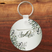 ウェディングパーティグリーン葉オリーブブラックオリーブエレガント キーホルダー (正面)