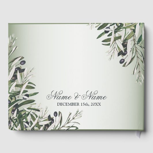ウェディングパーティグリーン葉オリーブブラックオリーブエレガント ゲストブック (裏面)