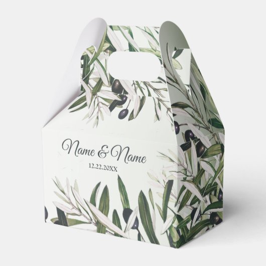 ウェディングパーティグリーン葉オリーブブラックオリーブエレガント フェイバーボックス (正面サイド)