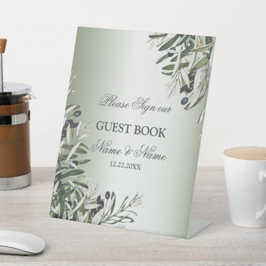 ウェディングパーティグリーン葉オリーブブラックオリーブエレガント 台座サイン (インサイチュ)