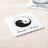 ウェディングパーティコースターb/w YinYang doves ペーパーコースター (アングル)