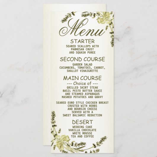 ウェディングパーティゴールデングリーンイエローディナモダンー メニュー (正面/裏面)