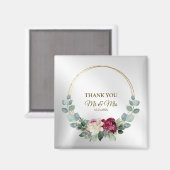 ウェディングパーティサンキューピンクレッドフローラ緑 マグネット (正面/裏面)