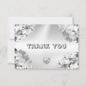 ウェディングパーティシルバーフローラ幾何学模様エレガント サンキューカード (正面)
