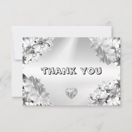 ウェディングパーティシルバーフローラ幾何学模様エレガント サンキューカード (正面)