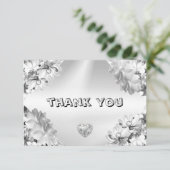 ウェディングパーティシルバーフローラ幾何学模様エレガント サンキューカード (スタンド正面)