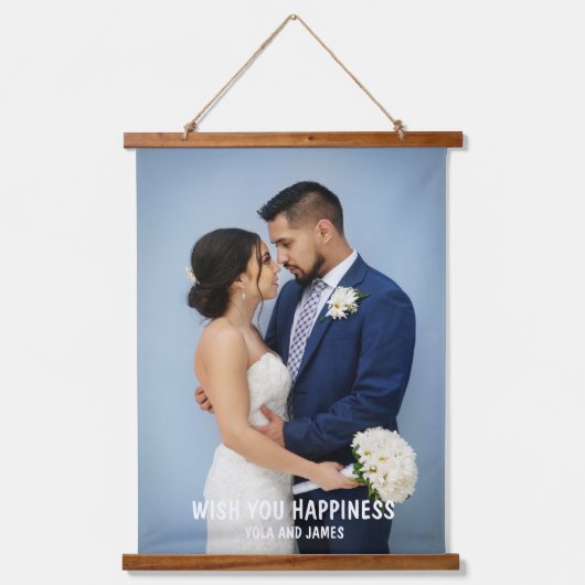 ウェディングパーティスクリプトフォトオーバーレイつるズ 吊り下げ型タペストリー (正面)