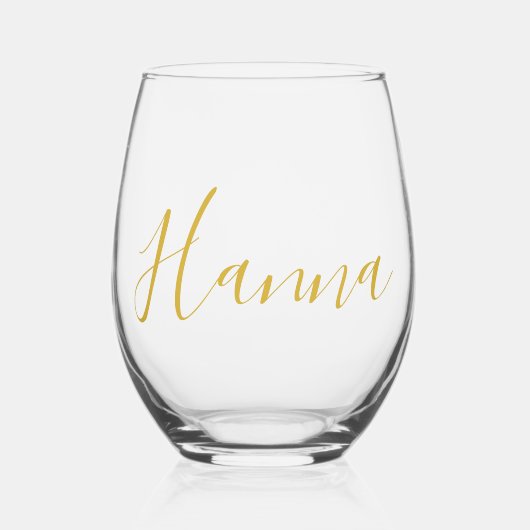ウェディングパーティスクリプトフォントパーソナライズされた名 ステムなしワイングラス (正面)