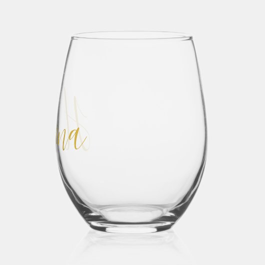 ウェディングパーティスクリプトフォントパーソナライズされた名 ステムなしワイングラス (左)