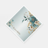 ウェディングパーティターコイズホワイトフラワーゴールデン葉ズ スタンダードランチョンナプキン (角)