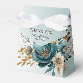 ウェディングパーティターコイズホワイトフラワーゴールデン葉ズ フェイバーボックス