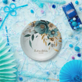 ウェディングパーティターコイズホワイトフラワーゴールデン葉ズ ペーパープレート (パーティー)