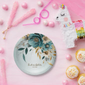 ウェディングパーティターコイズホワイトフラワーゴールデン葉ズ ペーパープレート (パーティー)