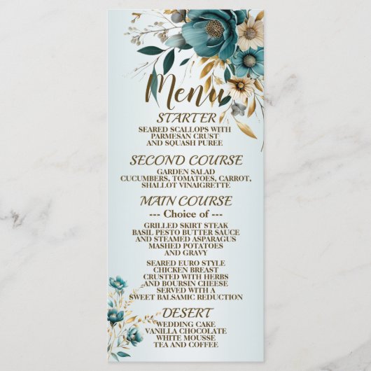 ウェディングパーティターコイズホワイトフラワーゴールデン葉ズ メニュー (正面)