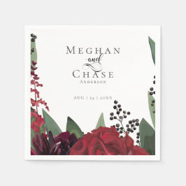 ウェディングパーティナプキン |リッチ・ブルゴーニュ・マルサラ・フローラ スタンダードカクテルナプキン