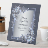 ウェディングパーティネイビーブルーフローラシルバーグレイエレガント 台座サイン (インサイチュ)