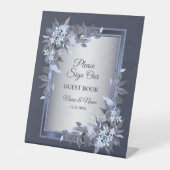 ウェディングパーティネイビーブルーフローラシルバーグレイエレガント 台座サイン (正面)