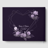 ウェディングパーティパープルフローラバイオレットジオメトリックフレーム ゲストブック (裏面)