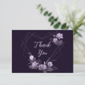 ウェディングパーティパープルフローラバイオレットジオメトリックフレーム サンキューカード (スタンド正面)