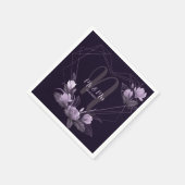 ウェディングパーティパープルフローラバイオレットジオメトリックフレーム スタンダードカクテルナプキン (角)